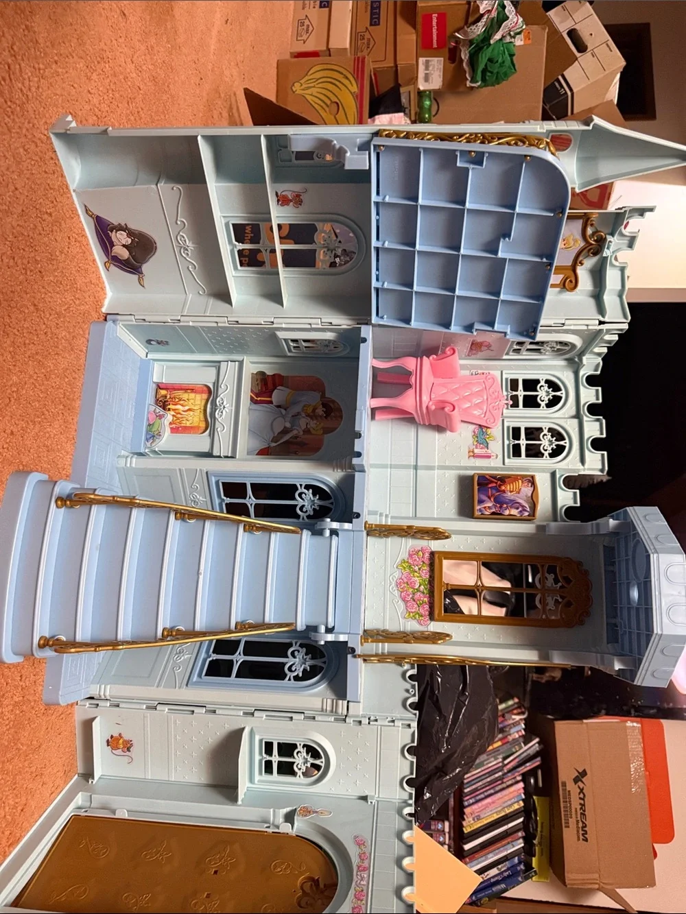 Disney Light Blue and Pink Princess Castle Playset with Gold Trim